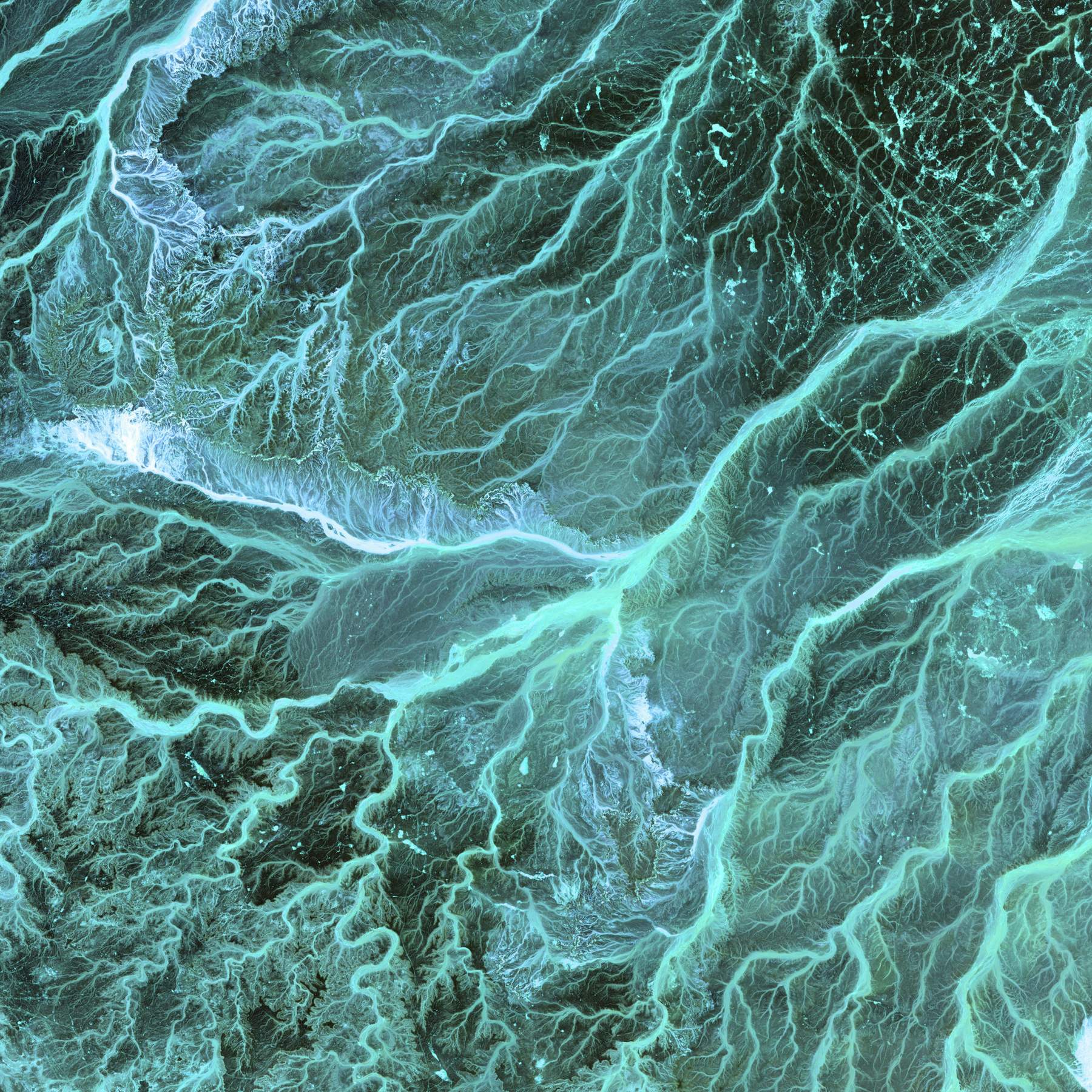 Abstract satellite view of land and water